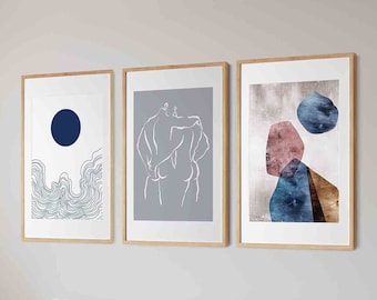 set of 3 blue abstract prints,Gay art print set,Nude Prints,Scandinavians art,modern print,printable set of 3,male Prints,nude line art set,