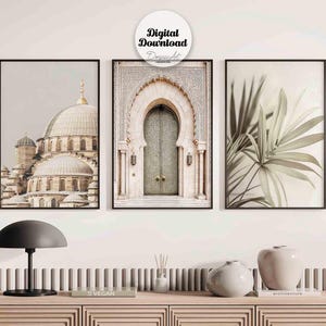 Moroccan Photography Print Set, Sage Green Tropical Palm, Gallery Wall Art (Digital Download)