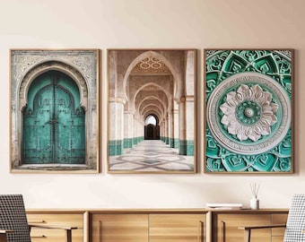 Moroccan Printable Wall Art Set of 3,Islamic Architecture Print,Moroccan wall set, Morocco Photography gallery set,digital art download