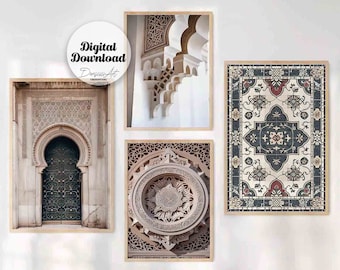 Monochrome Moroccan Architecture Wall Art Set, Boho Home Decor (Digital Download)