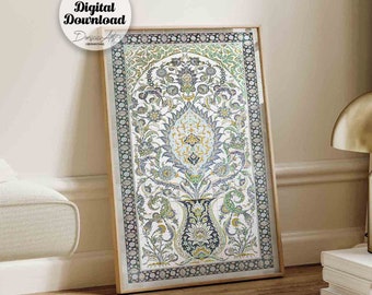 Sage green Islamic Tile pattern printable wall art,Boho Moroccan Photography,Arabic ornament print,indigo Wall decor,,digital art download