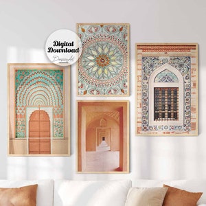 Set of 4 Morocco Wall Art,Islamic Architecture Prints,Printable Moroccan Door Photography gallery art set, Boho Arabic Large Wall Art Set