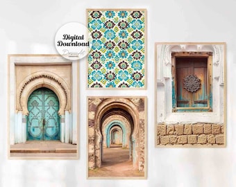 Blue Moroccan Wall Art Print Set: Islamic Architecture (Digital Download)