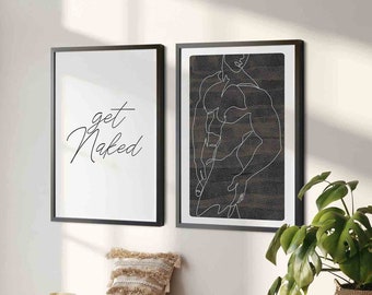Get Naked Print &《Naked sexy man-a》©BEINANTANG,Nude male Line Art set,Set Of 2 Prints,Abstract Print,Bathroom wall decor,Digital Download