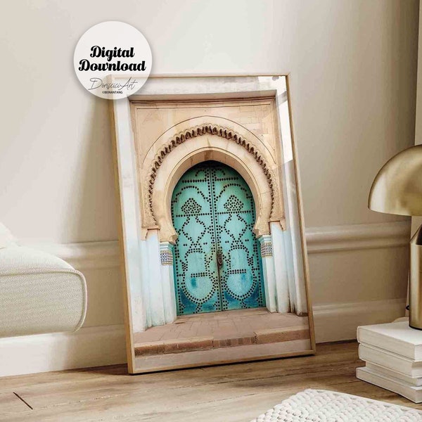 White and blue Boho Moroccan Door printable wall art,Morocco home decor,Arabic Large Wall decor,Islamic Architecture Photo,instant download