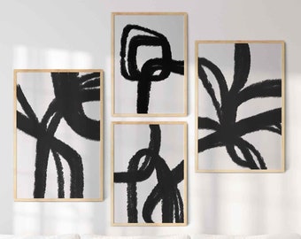 Set of 4 Prints,Minimal black geometric gallery Set,Contemporary Abstract painting Wall Art ,instant download wall art,large wall art prints