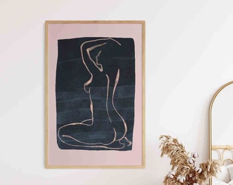 Lámina artística minimalista de mujer en rosa (descarga digital)