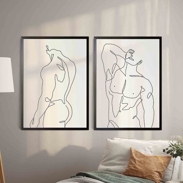 Nake male a&Naked male b©BEINANTANG.Abstract Nude Set of 2 wall art,Gay line drawing,male Line Art set,Minimal Wall Art,digital art download