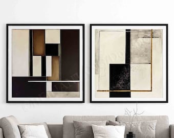 Set of 2 square Abstract art Prints,mid century modern Printable,Black geometric wall art Set ,livingroom Wall decor,digital download