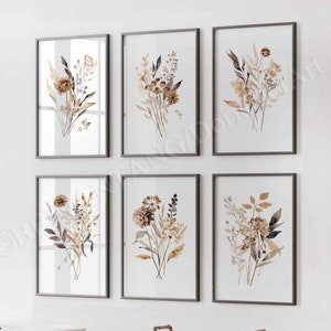 Set of 6 boho botanic Prints,Neutral dried flowers printable,Nursery Wall Art,Farmhouse decor,Wild flowers gallery wall set,Digital download