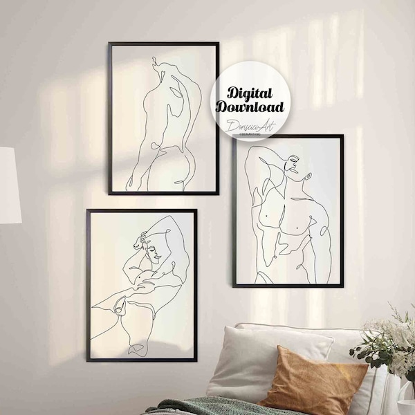 Minimalist man Nude printable Set of 3,nude line art,male naked art prints,Gay one line drawing,Gay wall art,digital art download.