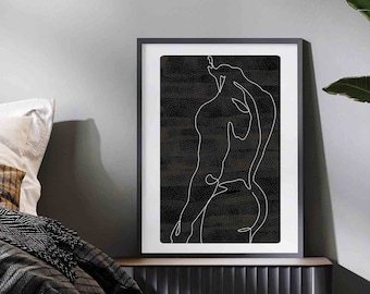 Stampa artistica astratta di figura maschile, schizzo minimalista del corpo di un uomo (download digitale)