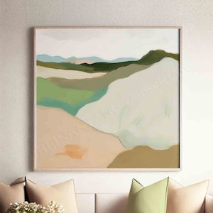 Décoration murale imprimable abstraite paysage vintage, décoration de paysage vert sauge, art de paysage de ferme imprimable, téléchargement d&#39;art numérique