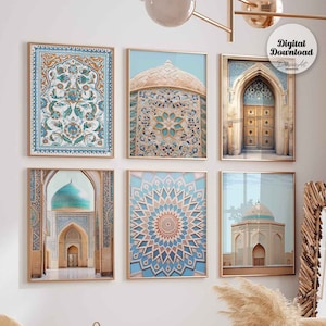 Navy blue Moroccan Wall Art Set of 6,Printable Morocco Photography gallery set,Oriental wall art,Islamic Architecture, digital art download.