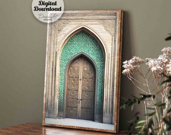 Moroccan Door Photography Print: Sage Green Islamic Architecture (Digital Download)