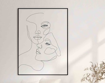 Lesbian Line Art Print, Abstract Woman Faces (Digital Download)