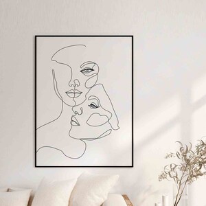 Us b©BEINANTANG.Printable Lesbian Art Print,Abstract LGBTQ wall art,Female Naked art,Minimalist line art,Woman face One Line drawing.