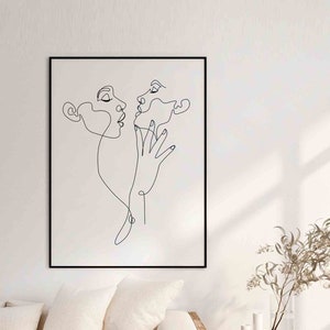 Sei mit dir A©BEINANTANG.Lesbian Art Print One Line Zeichnung, Abstrakt Kuss druckbare Linie Kunst, minimalistische Kunstdruck, LGBTQ Linie Kunst.