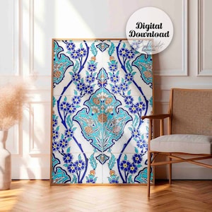 Islamic Tile pattern printable wall art,Indigo Boho Moroccan Photography,Arabic ornament print,Ethnic Wall decor,digital art download