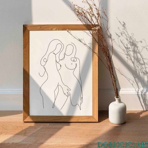 Printable Lesbian Art Print,nude Lesbian Art One Line Drawing,abstract
