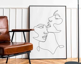 Kiss you ©BEINANTANG/DorisciciArt.Kiss Printable art,Lesbian Art Print One Line Drawing,LGBTQ Art Print Printable,Minimalist female line art