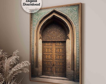 Moroccan Door Print: Islamic Architecture, Sage Green Decor (Digital Download)