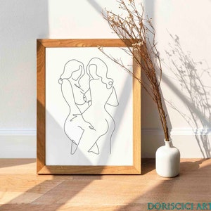 Printable Lesbian Art Print,nude Lesbian Art One Line Drawing,abstract