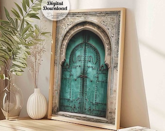 Green Boho Moroccan Door printable wall art,Morocco home decor,Arabic Large Wall decor,Islamic Architecture Photography Print,digital art.