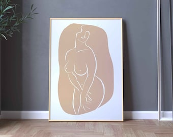 Beige woman line-a©BEINANTANG/DorisciciArt.Abstract Woman Body printable,Minimalist Naked Art,Female Figure sketch,woman nude line art