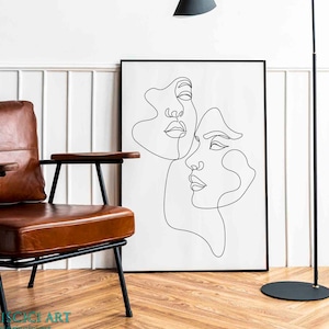 Bésame©BEINANTANG.Arte de pared imprimible lésbico, arte de línea de mujer minimalista, arte de beso LBGTQ, dibujo de una línea, dibujo de línea de cara de pareja femenina