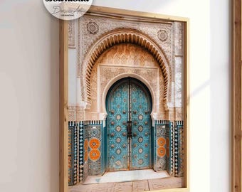 Lámina decorativa estilo bohemio marroquí para puerta: decoración árabe en tonos tierra (descarga digital)