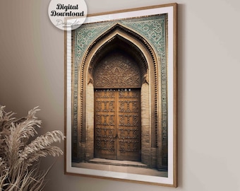 Moroccan Door Print: Islamic Architecture, Sage Green Decor (Digital Download)