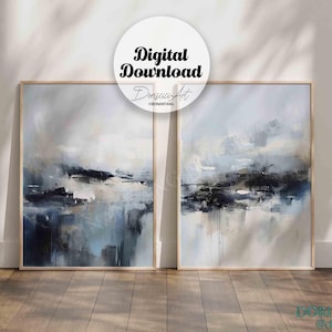 Set of 2 navy blue Abstract painting,Modern Textured acrylic wall art,Abstract Gallery wall set,livingroom Wall decor,digital art download