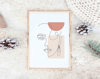 Minimalist Woman Face Line Art Print, Scandinavian Decor (Digital Download)