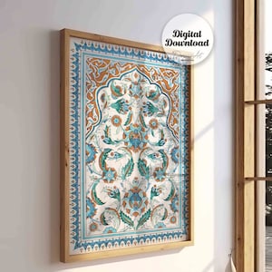Islamic Tile pattern printable wall art,ethnic Arabic ornament print,indigo Wall decor,Boho Moroccan Photography art,digital art download.