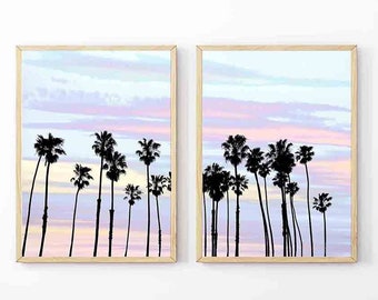 Set of 2 Prints,Palm Trees Wall Art,Pink Coastal Wall Decor ,Palm Trees Print Set,Printable Wall Art,Tropical plants prints,modern print