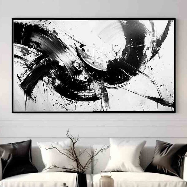 Black and white Abstract printable Wall Art,Modern minimalist art ,Acrylic painting wall decor,digital art download.