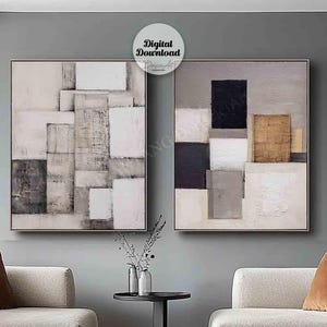 Set von 2 druckbare Wandkunst Abstrakte geometrische Kunst Druck, Neutral Acrylbild, Schwarzweißes modernes Wohndekor, digitale Kunst Download.