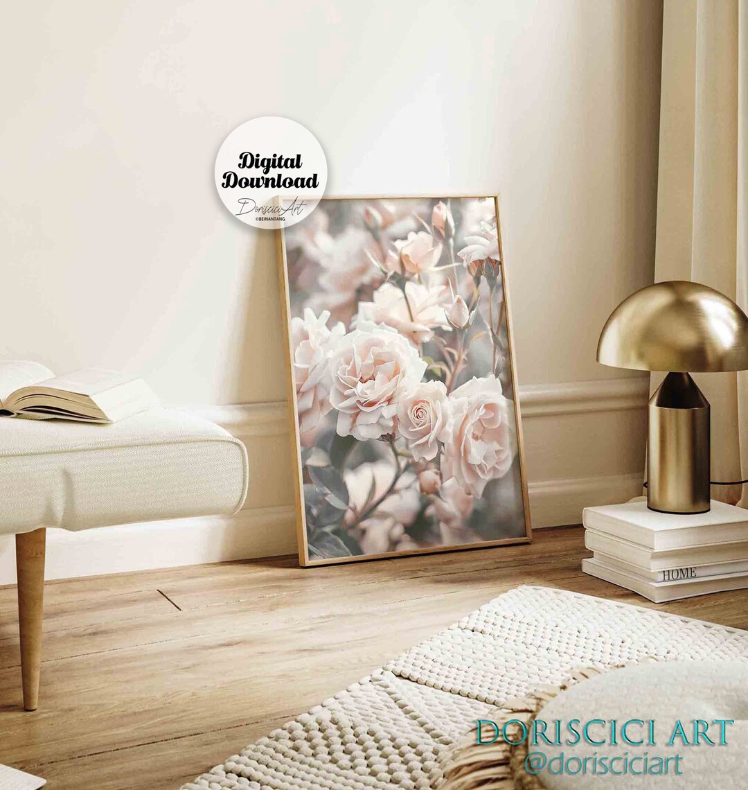 Roses Wall Art,pink Flowers Printable,neutral Floral Wall Decor,botanic ...