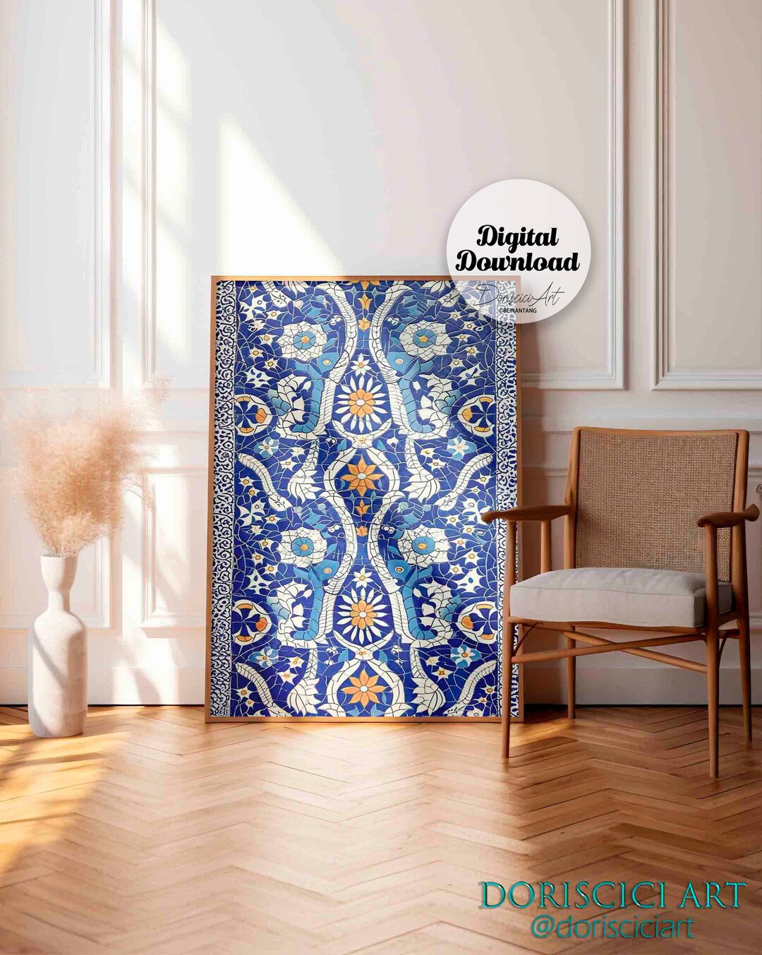 Indigo Printable Moroccan Ornament Art,tile Pattern Photo Art Print ...