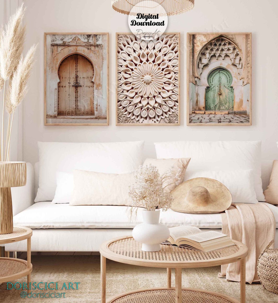 Neutral Moroccan Door Printable Wall Art Set of 3,islamic Home Decor ...