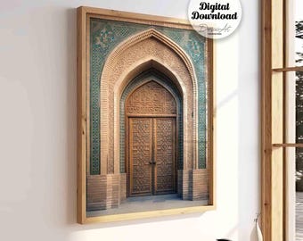 Morocco printable wall art,Islamic Architecture print,Sage green Arabic Wall decor,Boho Moroccan Door  art,digital download.