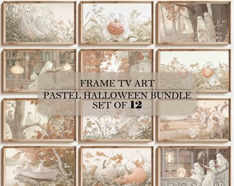 Neutral Halloween Frame TV Art bundle set of 12,Fall Samsung Frame TV Art,Ghost and pumpkin Painting,Halloween TV Art,Digital art Download