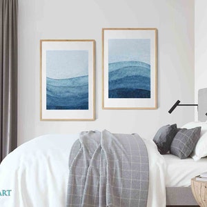 Set of 2 Prints, Printable Wall Art, Navy Blue Abstract Landscape ...