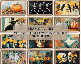 Vibrant Halloween Frame TV Art bundle set of 12,Samsung Frame TV Art,Ghosts and pumpkins Painting,Halloween TV Art,Digital art Download
