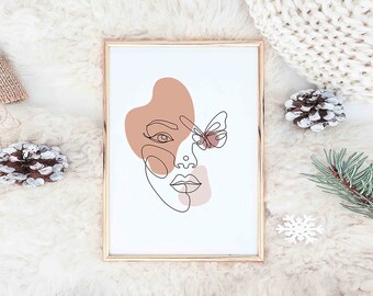 Butterfly Woman Line Art Print: Minimalist Scandinavian Decor (Digital Download)