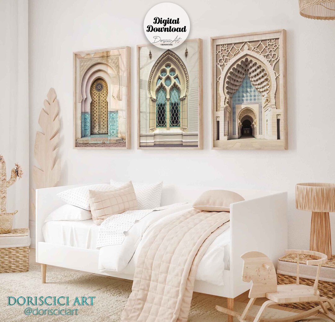 Neutral Moroccan Door Printable Wall Art Set of 3,islamic Home Decor ...