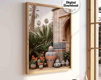 Lámina para puerta marroquí: Arquitectura árabe en tonos tierra (descarga digital)