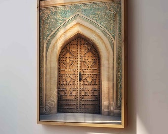 Lámina de puerta marroquí, arquitectura islámica, arte mural verde salvia (descarga digital)