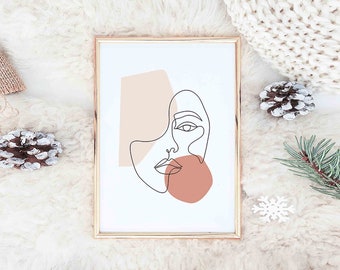 都会の女性©BEINAN TANG。抽象的な女性の顔の線画、女性の線画、ミニマルな線画、女性のスケッチ、北欧美術